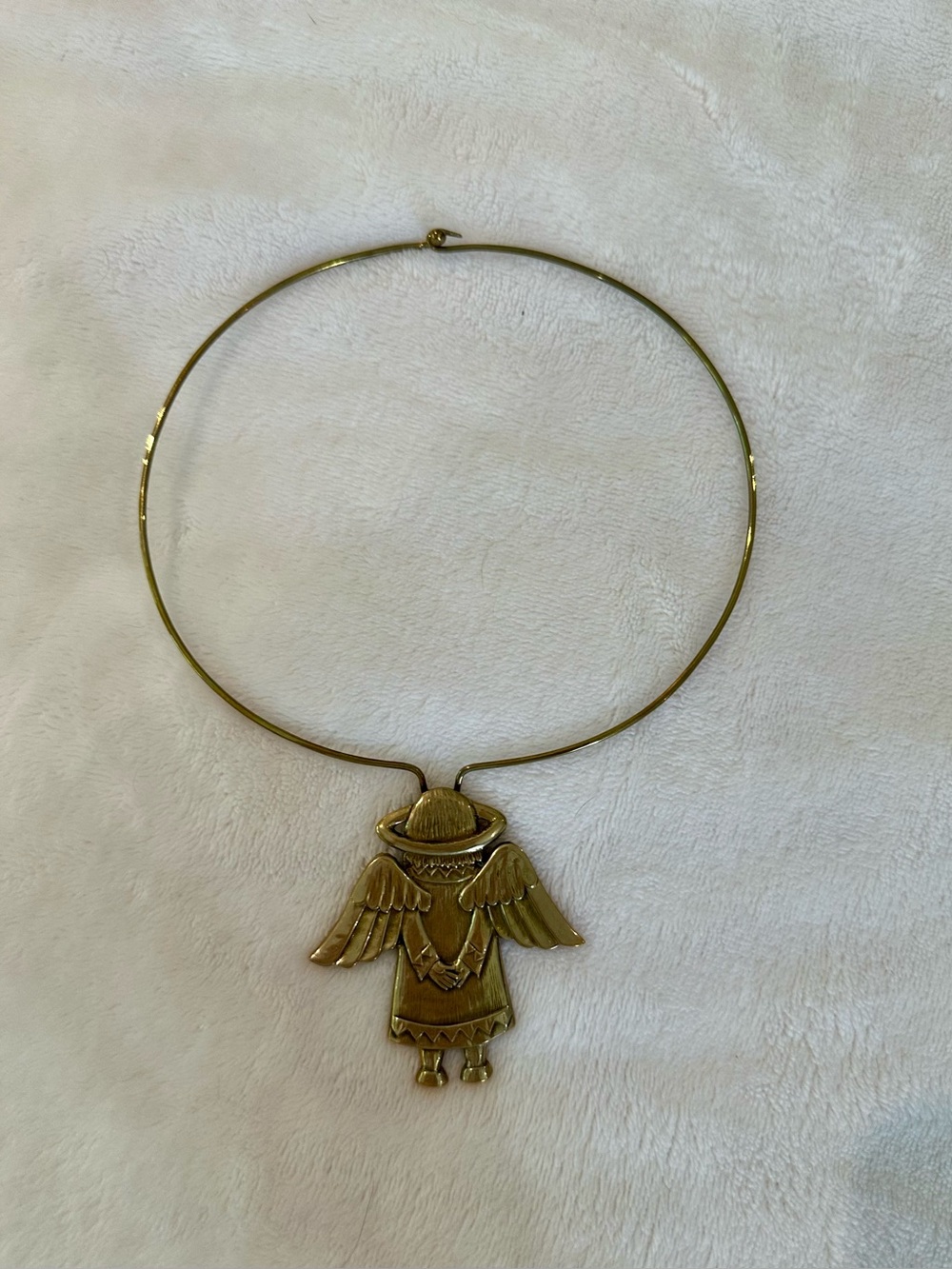 Jeep Collins - brass angel necklace on wire - excellent condition